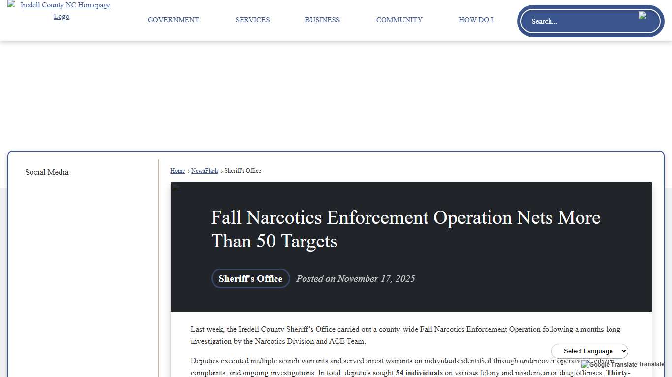 Fall Narcotics Enforcement Operation Nets More Than 50 Targets • Iredell County, NC